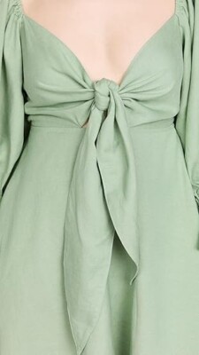 Charlie Holiday Sonny Tie Front Mini Dress Sage Green Linen Cotton Size (S-US4) Charlie Holiday Sonny Tie Front Mini Dress Sage Green Linen Cotton Size (S-US4)