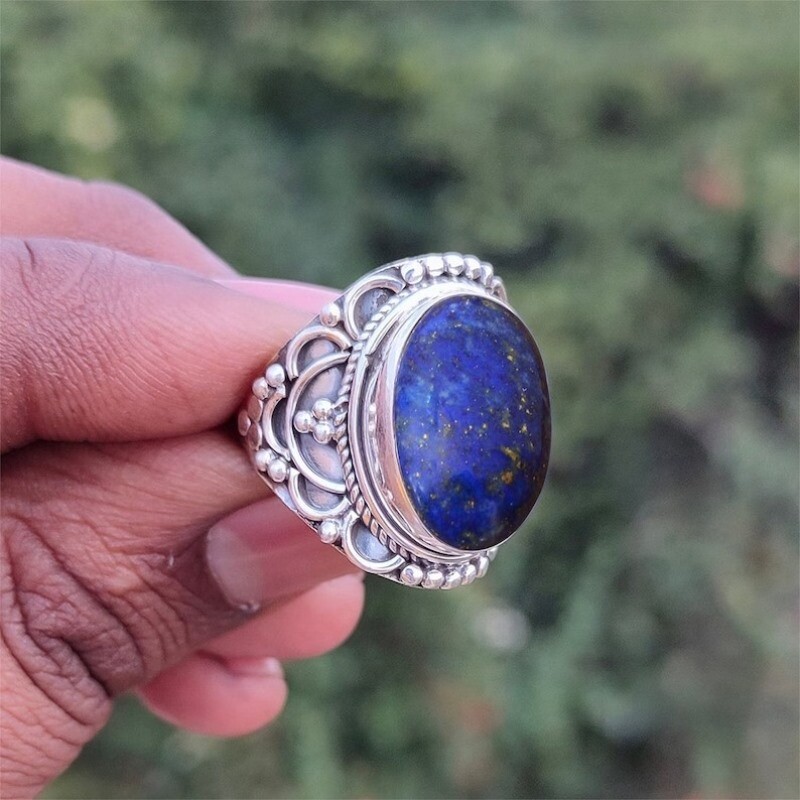 lapi_s_lazuli_14様 Lapis Lazuli Faceted Oval Pendant - Sterling Silver - No.458
