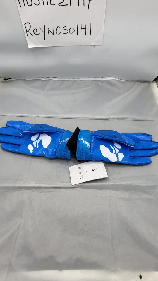 大号耐克 D-Tack x Off-White 足球手套正品男式蓝色棕色全新 HTF。 — 第 3/4 张图片