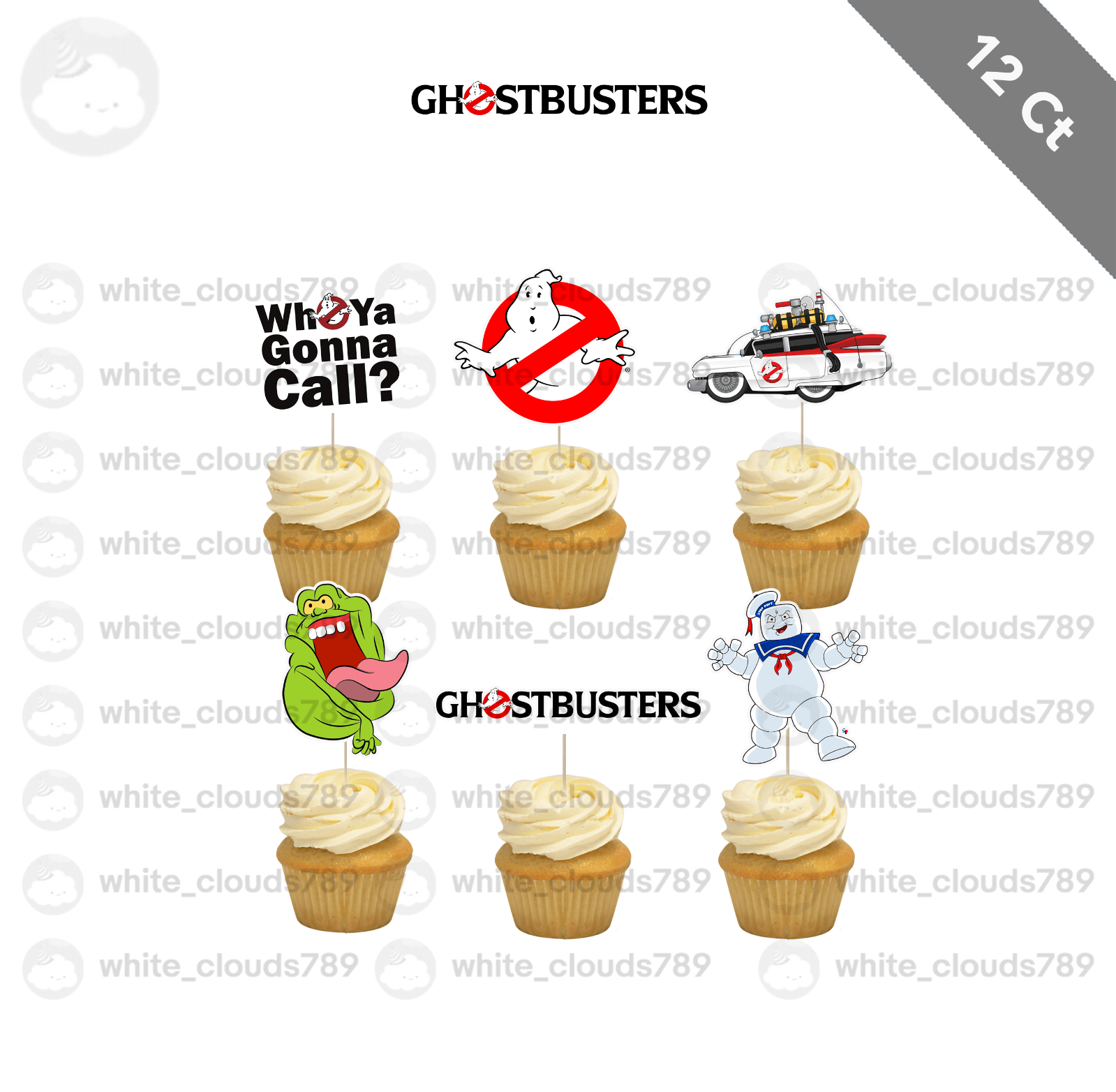 12 Ghostbusters Cupcake Topper Stay Puft Slimer Food Pick Favor Party ...