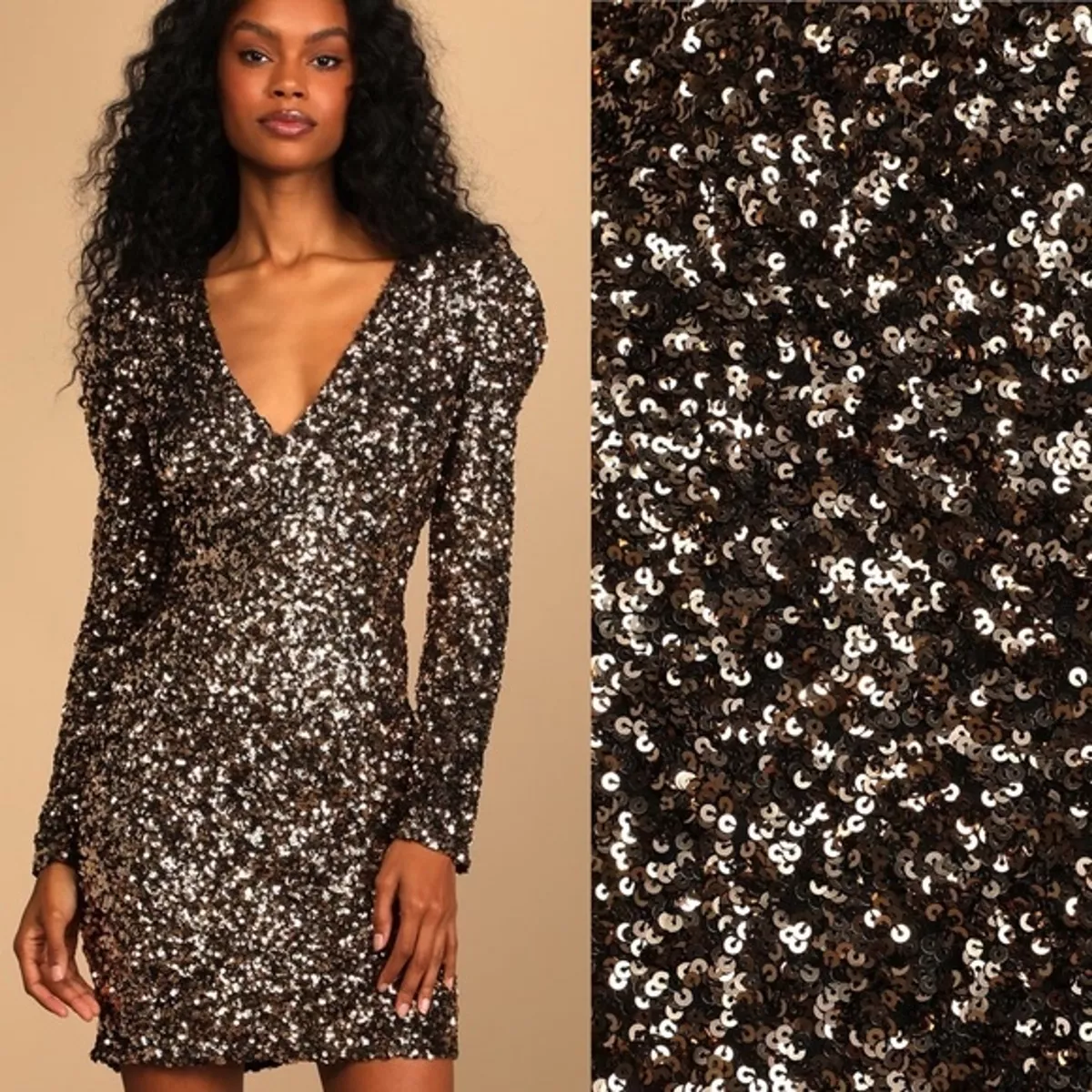 NWT Lulu s Gold Sequin Mini Dress Long Sleeve Size XS eBay