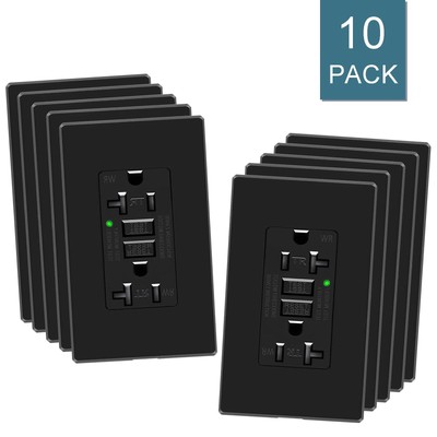20 Amp GFCI Outlet Ground Fault Circuit Interrupter Tamper Resistant ETL 10 Pack