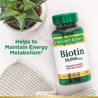 NATURE'S BOUNTY Biotin 10.000 mcg | Gesundes Haar, Haut & Nägel 120 Weichkapseln
