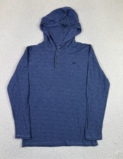 Quiksilver Shirt Boys XL 18-20 Blue Hooded Henley Long Sleeve Striped Tee