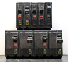  9x Lot Square D Type QO Circuit Breakers: 1x QO220, 3x QO215, 5x QO120 15A 20A