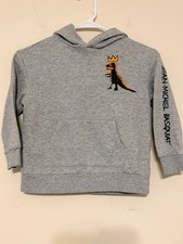 Unisex Kids Boys Jean Michael Basquiat Dinosaur Gray Hoodie Size Small