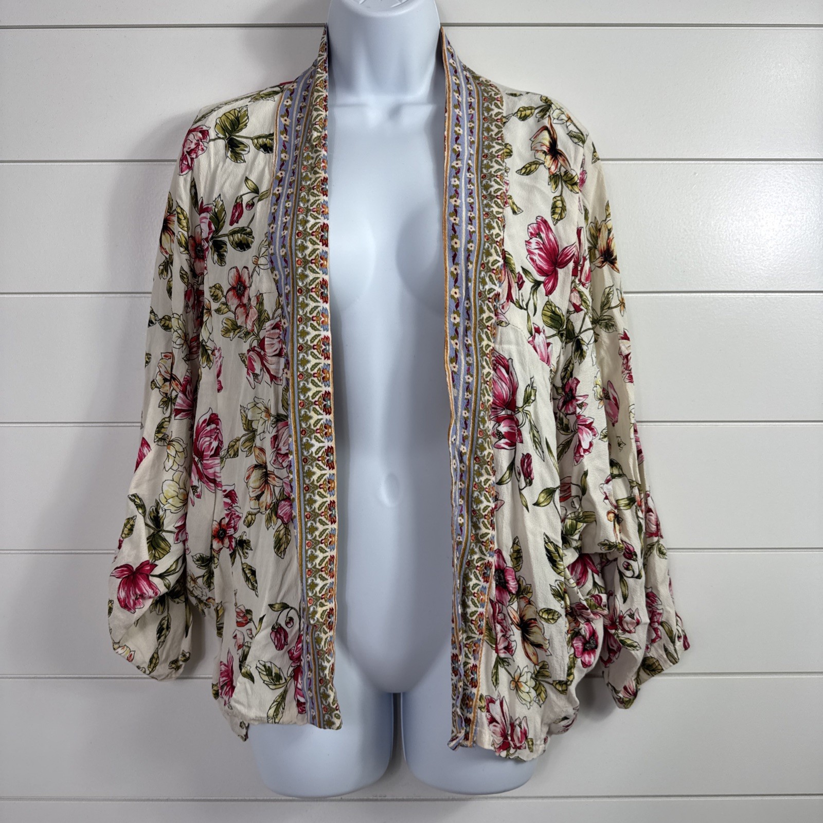 Akemi & Kin Anthropologie Idalia Open Kimono Top Floral Print White One Size