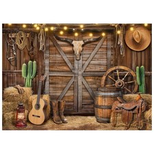 Western Cowboy Backdrop Rustic Barn Wild West Rodeo Party 10X8FT