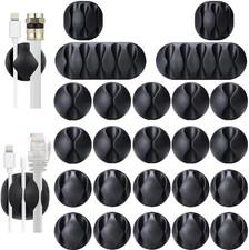 Desk Cable Management Cord Organizer, 24 Pack Black Self Adhesive Cord Holder Ca