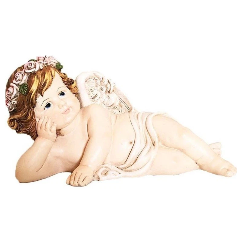 Angelo Sdraiato in Resina 20 cm Statuetta Soprammobile Cherubino Idea Regalo, fotografia 7 di 9