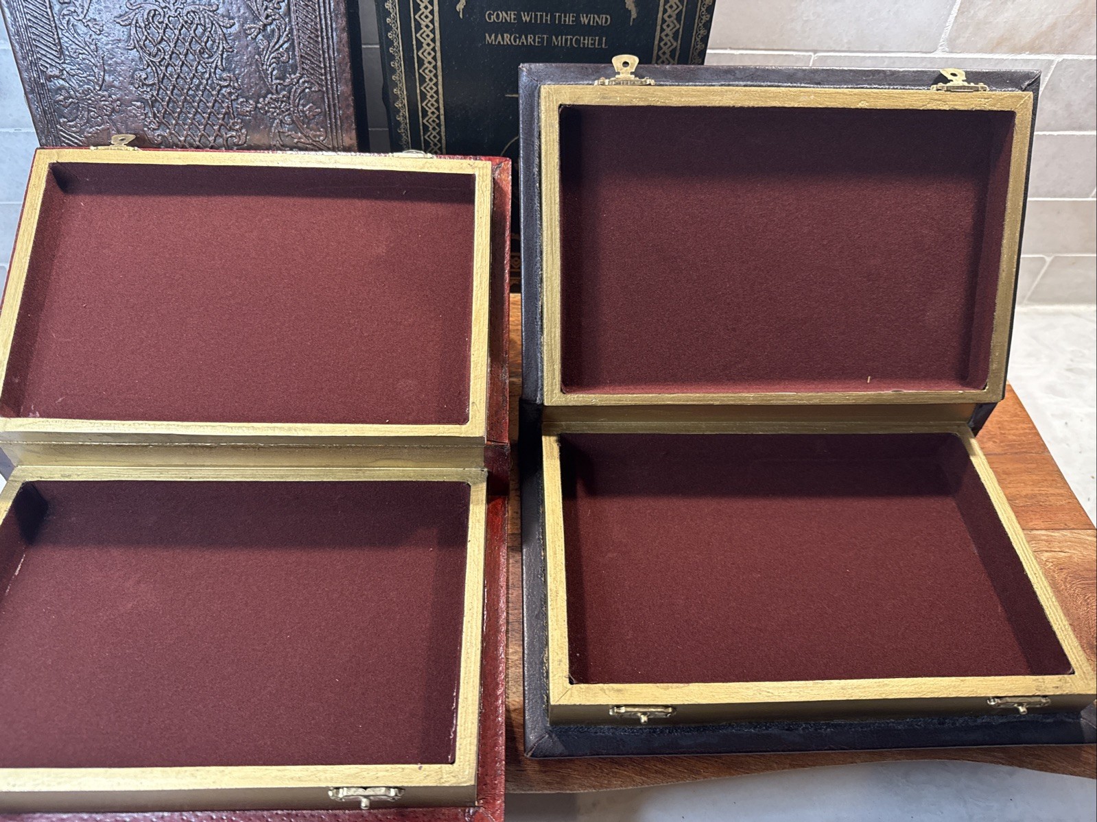 Decorative Faux Books Storage Boxes Wood Felt Lined Hollow Book Hide Lot Of 7