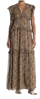ba&sh Samanta Maxi Dress Carbone Floral Ruffle Layered Size 0