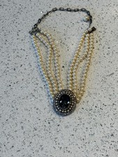 Vintage Faux Pearl Three Stringed  Choker Necklace