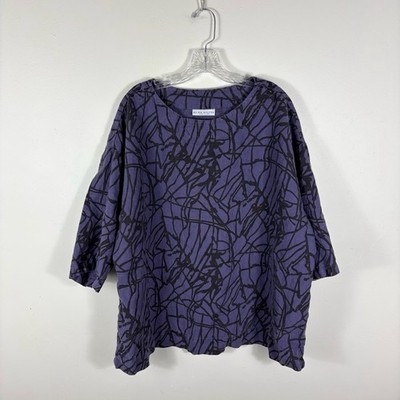 Bryn Walker Tunic Top Women s Large Purple Geometric Abstract Linen Artsy Boho