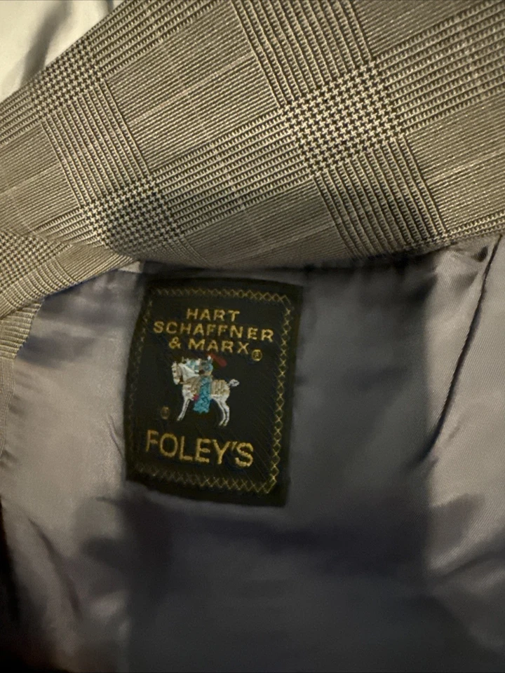 vintage 80s HART SCHAFFNER MARX 2 piece suit jacket pants wool glen plaid 42S - Image 2 of 4