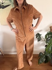 Joanie brown cord Jumpsuit Size 22 boiler suit short sleeve 