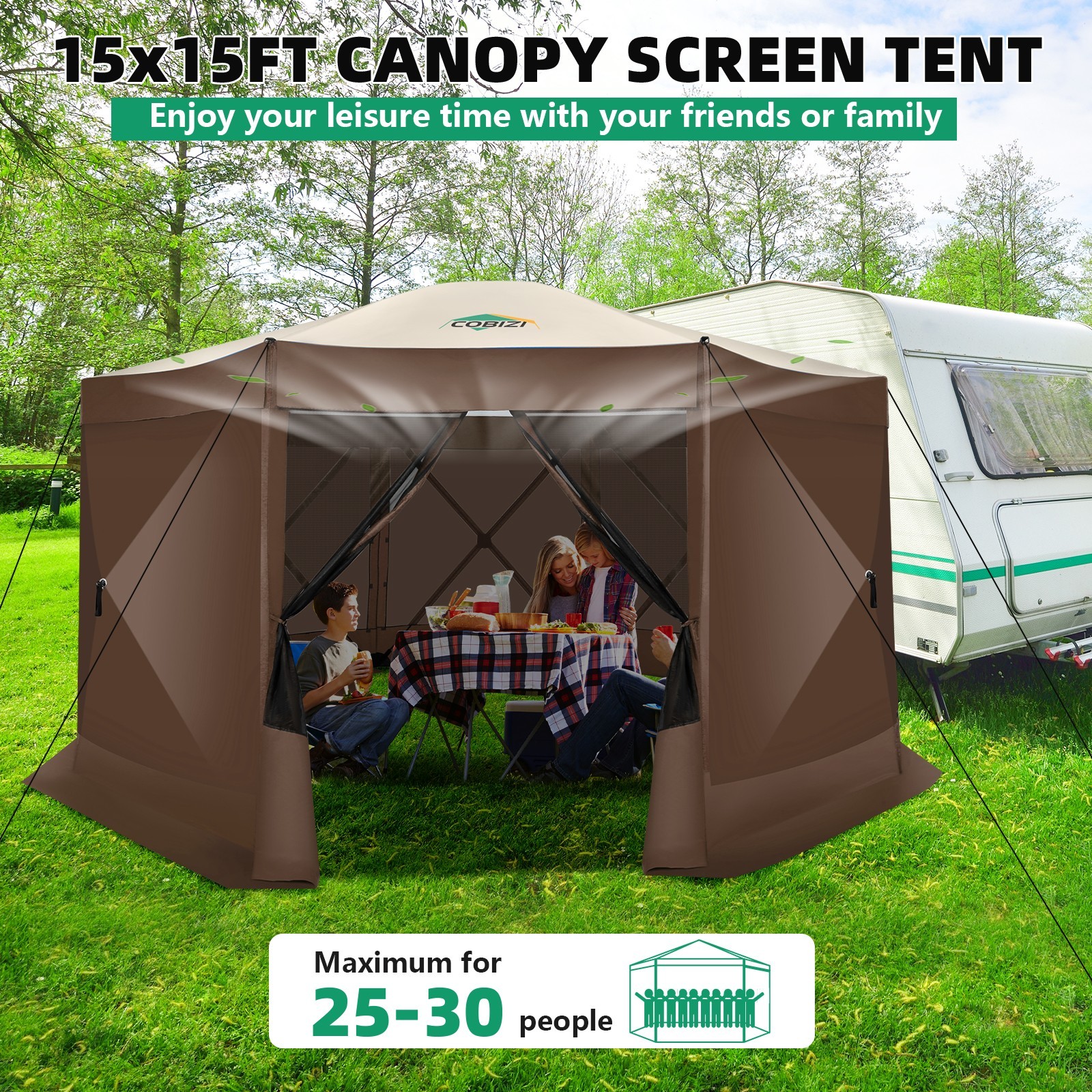 15x15 Pop up Gazebo Screen Tent Screen House Hub Tent Instant Screened Canopy