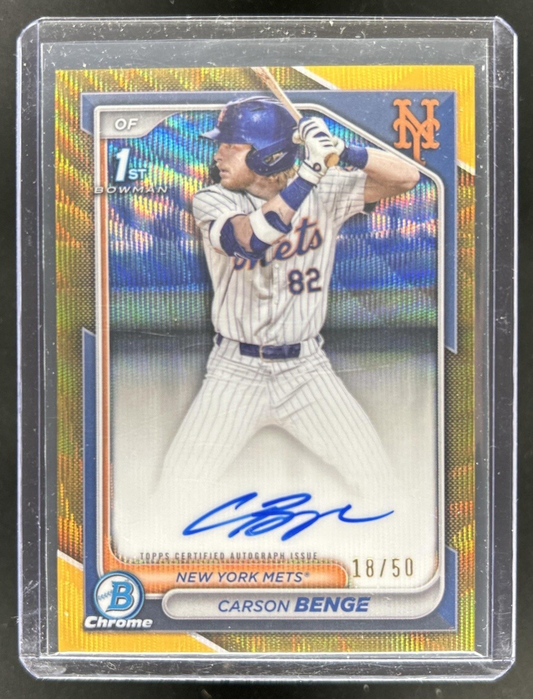 2024 Bowman Draft Carson Benge Chrome Auto Gold Wave Refractor 1st #/50 Mets