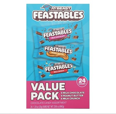 Feastables MrBeast Variety Pack Milk Chocolate Bars, 24 pk./1.24 oz.