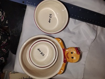 Holiday Time Pink GINGERBREAD Measuring Cups Ceramic CHRISTMAS Baking 4 PC Set
