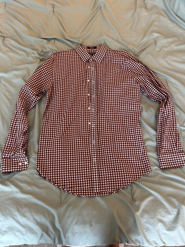 Nordstrom Trim Fit Burgundy/White Check Long Sleeve Button-Up 16-1/2 36/37