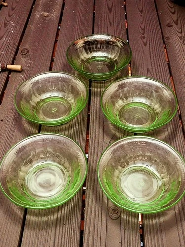 Depression Glass Berry Bowl Federal Colonial Rope Green  Uranium Set of 5