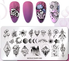 Nicole Diary 090 Nail Stamp Plate Nature Hippie Ranger Live Free Moon Forest 