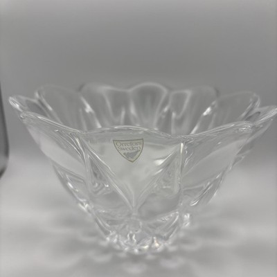 Vintage Orrefors Sweden Signed Crystal Bowl Candy Dish 6.5  Heavy Faceted