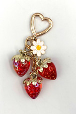 Strawberry Bag Charm, W/Daisy ,Keychain, Purse Charm