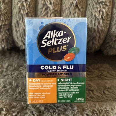 3PK Alka Seltzer Plus Cold & Flu Day + Night ~ 24Liquid Filled Caps Ea ~EXP 4/27