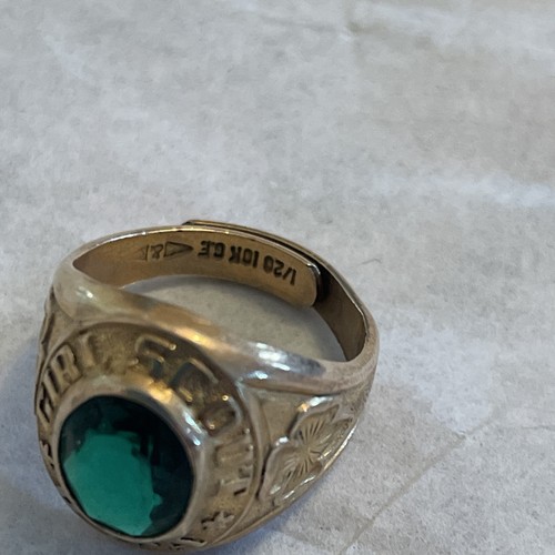 Anello vintage ragazza scout vetro verde riempito oro 10 kt misura 5,5 regolabile - Foto 3 di 9