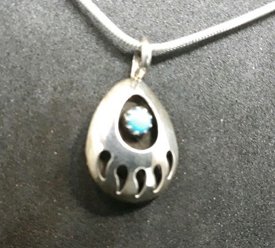 Native American Navajo Indian Sterling Silver Turquoise Bear Paw Pendant Chain - Bear Paw Pendant Sterling Native American Navajo Indian Sterling Silver Turquoise Bear Paw Pendant Chain - Bear Paw Pendant Sterling