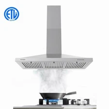 36 inch Wall-Mounted Kitchen Range Hood 450CFM Stainless Steel Baffle Filter LED