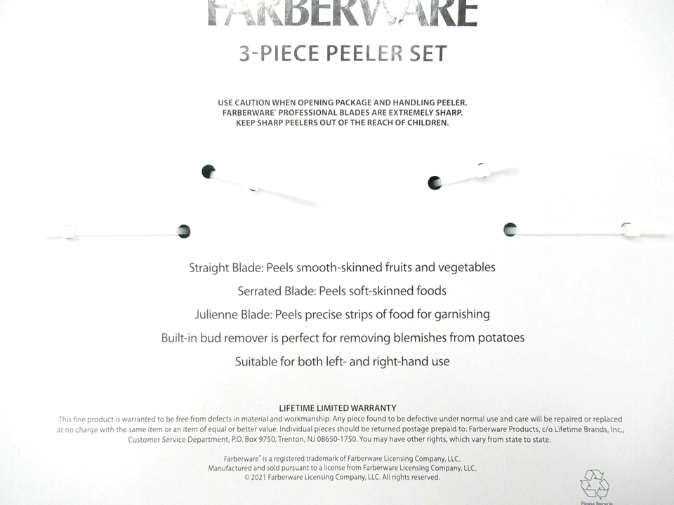 Juego de pelador Farberware 3 piezas Aqua vegetal juliana cuchillas rectas dentadas Foto 2 de 3