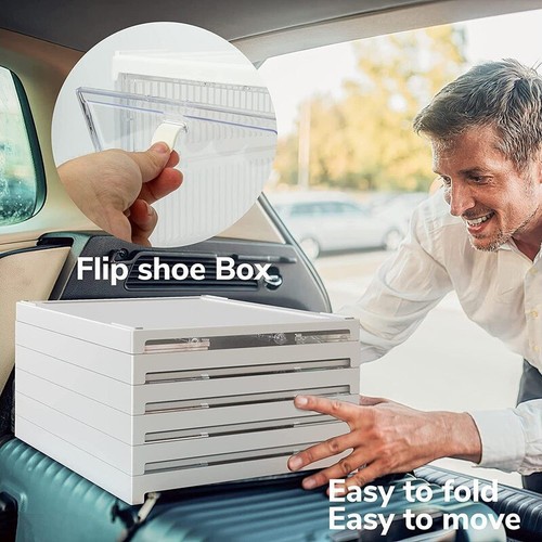 Shoe Box Storage Case Clear Boxes Foldable Stackable Transparent Organizer - Picture 6 of 11