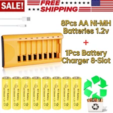 8Pcs 1.2V Ni-MH AA Rechargeable Batteries with Universal AA AAA Smart Charger