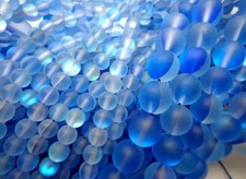 Mermaid Glass Beads 6,8,10,12mm Beads Round Beautiful Rainbow Matte Blue 15.5"