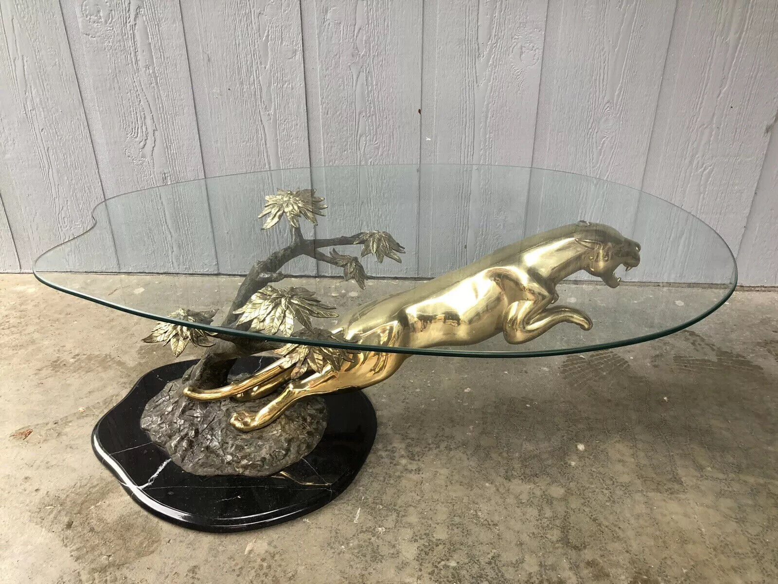 MAISON JANSEN Gilded Cast Bronze Jaguar Marble Coffee Table W/Original Glass
