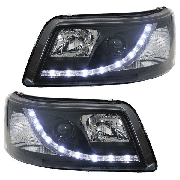 Scheinwerfer Set TFL Tagfahrlicht Design FüR VW T5 Transporter Bj. 03-09 Schwarz-image