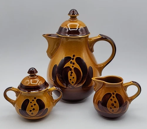 Vintage Villeroy & Boch Mettlach Picnic Pattern Coffee Pot Tea Pot Sugar & Cream
