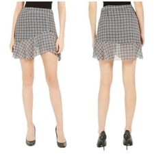 Michael Kors Black White Houndstooth mini flounce skirt Size 10 NWT