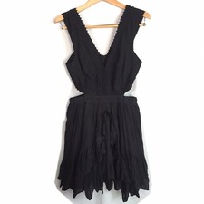 Free People Black Mini Dress Embroidery Boho Side Cutout V-Neck Womens Size 6
