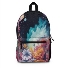 Backpack For Women Girls Flowers in the Universe Watercolor Style Unique Design
