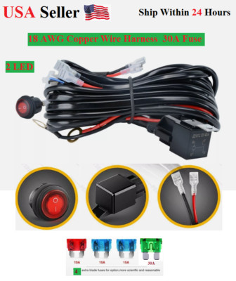 2-LED Wiring Harness Kit ON-OFF Switch Offroad 30A Relay Fuse LED Work Light Bar