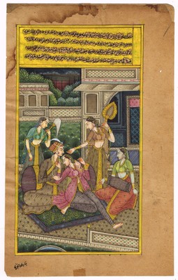 Mughal Art Painting Of King Akbar And Queen Enjoying Music & Dance 8x11.5 Inches
