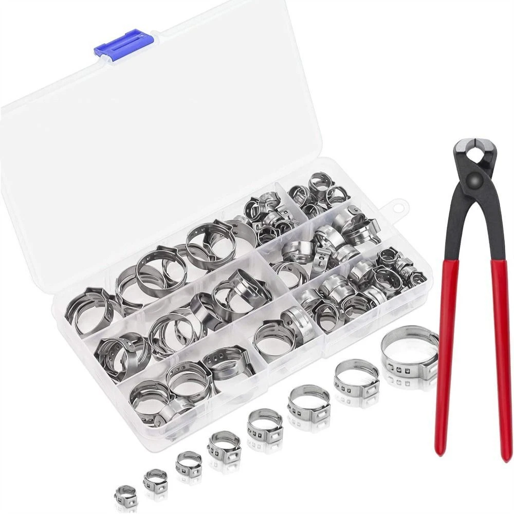 150Pcs 304 Stainless Steel Hose Clamps 8 Sizes Crimp Hose Clamp