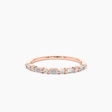 0.44Ct Natural Round & Baguette Diamond Eternity Wedding Band Ring 14k Rose Gold
