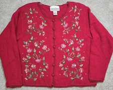 Carolina Colours VTG Cardigan Sweater Ramie Cotton Embroidered Beaded Floral M