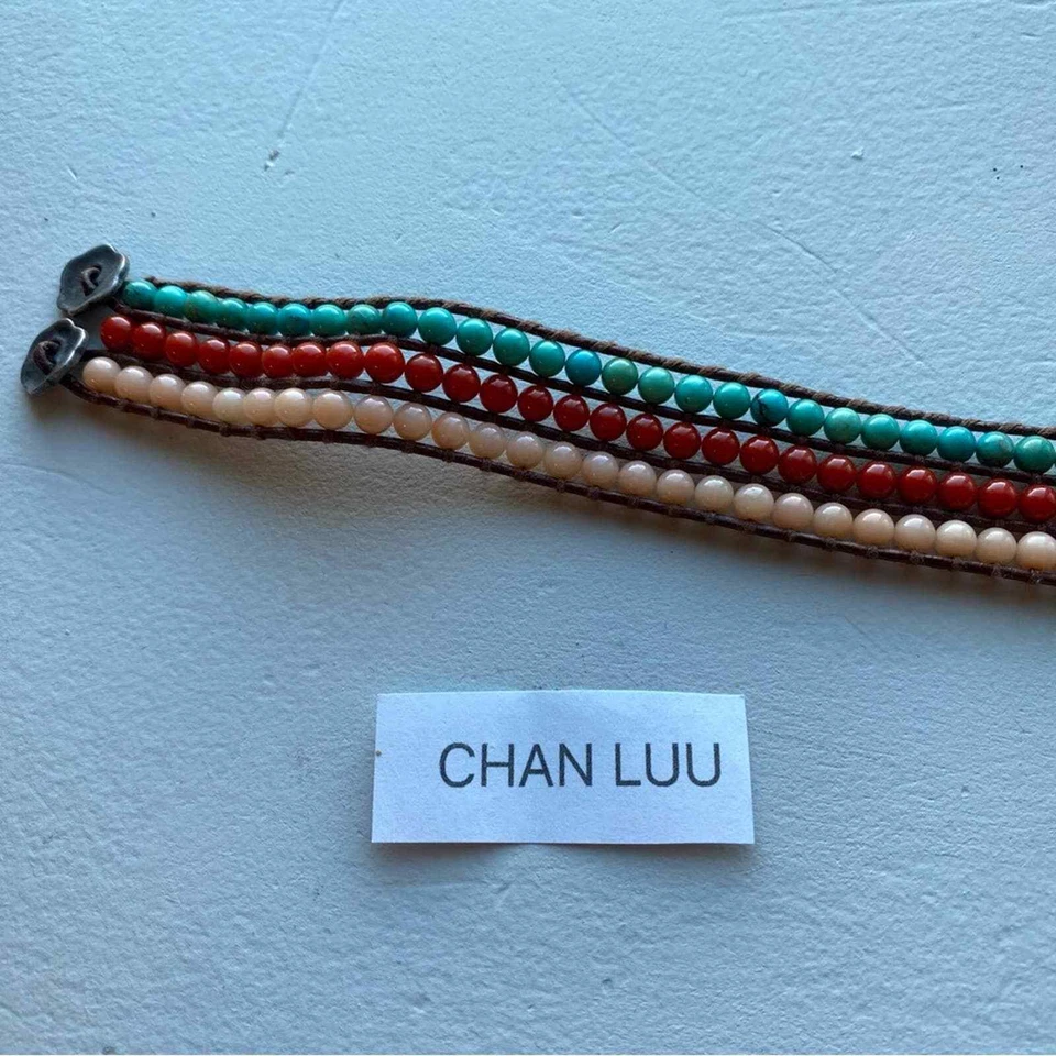 NUEVO Brazalete Envolvente de Cuero Chan Luu Con Cuentas Coral Azul Rosa Foto 3 de 4
