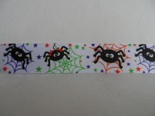 Grosgrain Ribbon Funny Spiders on Webs with Stars Halloween Hair Bows 7/8" Wide